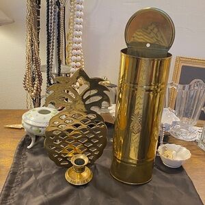 Pineapple Brass Lot. Candle wall sconce, and fireplace matches holder.